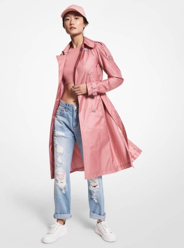 Damske Kabáty Michael Kors Logo Print Satin Ciré Trench Ruzove - Oblecenie Michael Kors Slevy | HUNLO-1506